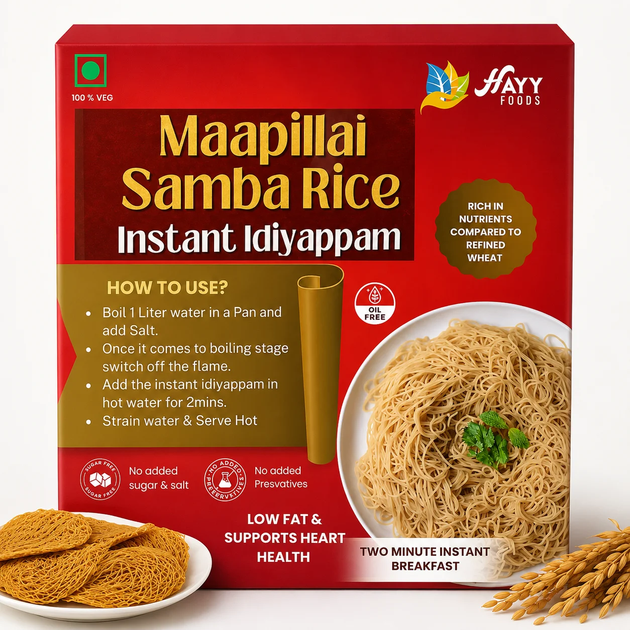 Hayy Foods Maapillai Samba Rice Instant Idiyappam – Traditional Healthy 2-Minute Breakfast